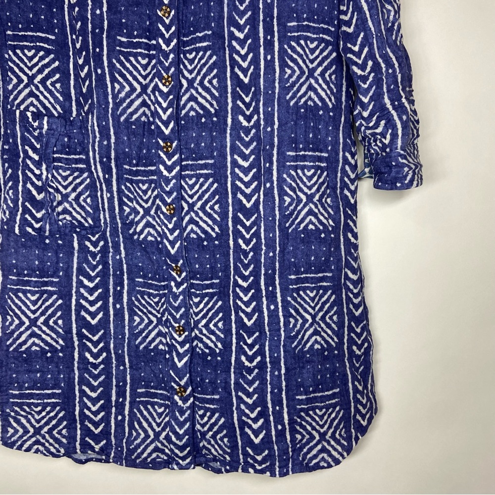 Soft Surroundings Blue and White Long Sleeve Shirt Dress - Picture 4 of 8